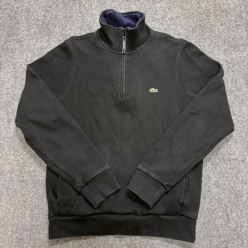 Lacoste 1/4 Zip Pullover Mens M Black Sweatshirt Embroidered Crocodile